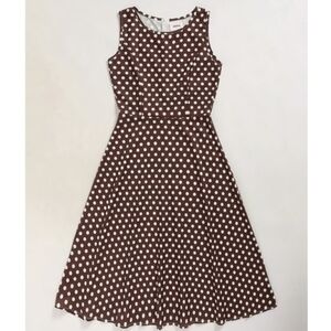 L&L Size M Coffee Colored Warm Gray Polka Dot Dress